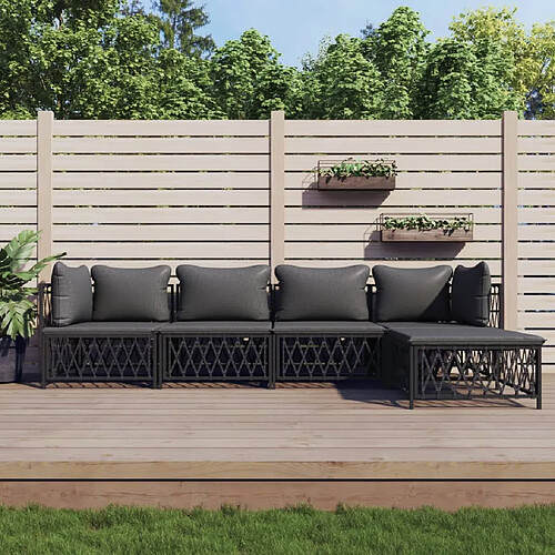 vidaXL Salon de jardin avec coussins 5 pcs anthracite acier