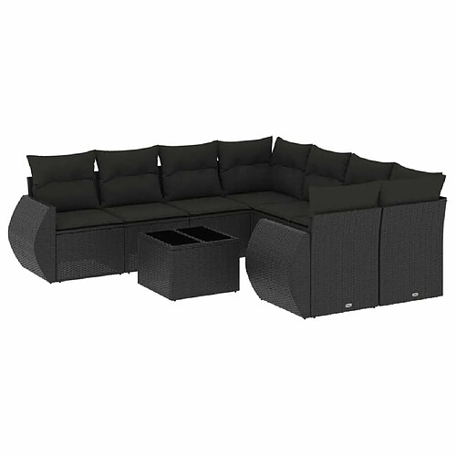 Maison Chic Salon de jardin 9 pcs avec coussins | Ensemble de Table et chaises | Mobilier d'Extérieur noir résine tressée -GKD21465