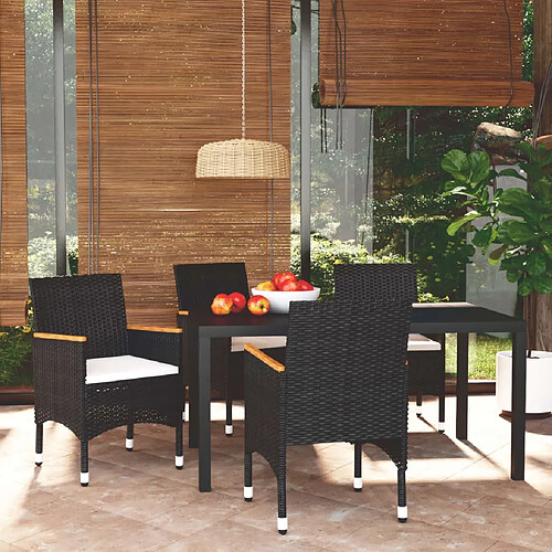 vidaXL Ensemble à dîner de jardin avec coussins 5 pcs poly rotin noir