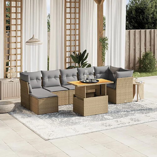 vidaXL Salon de jardin avec coussins 8 pcs beige résine tressée