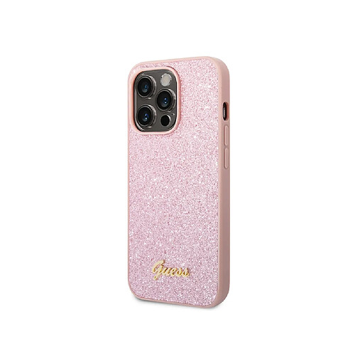 Guess Maroquinerie Guess Coque pour Apple iPhone 14 Pro Max TPU Glitter Script Rose