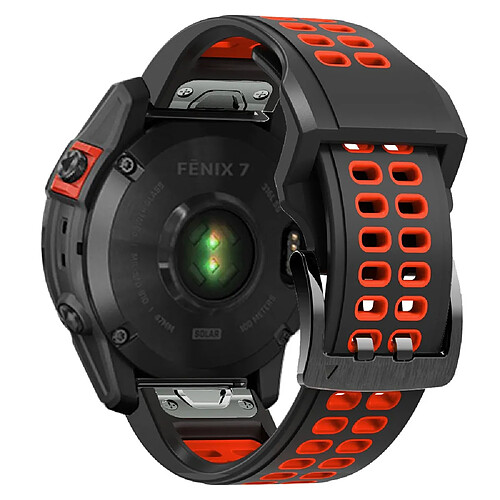 Bracelet en silicone deux rangées de trous, bicolore, attache rapide, 22mm, noir/rouge pour votre Garmin Fenix 7/Epix