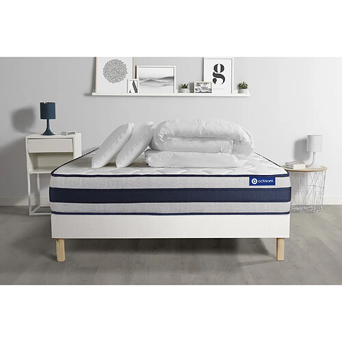 ACTISOM Pack prêt à dormir matelas Latex et Mémoire de forme ACTILATEX ERGO 200x200 cm + sommier KIT blanc + 2 oreillers + couette