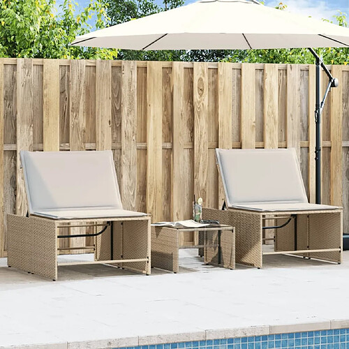 Maison Chic Lot de 2 Chaises longues avec table | Bain de soleil Relax | Transat beige résine tressée -GKD15955