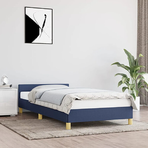 vidaXL Cadre de lit avec tête de lit sans matelas bleu 90x190 cm tissu