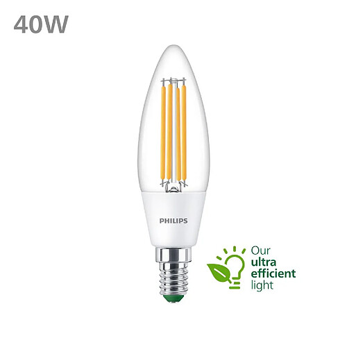 Ampoule filament led flamme PHILIPS Classe A 40W E14 blanc chaud