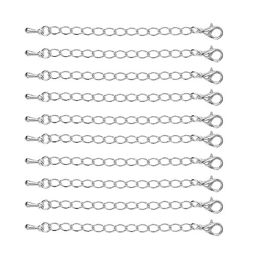 10 pcs 70 mm chaîne d'extension avec des fermoirs de homard pour la fabrication de bijoux blanc k