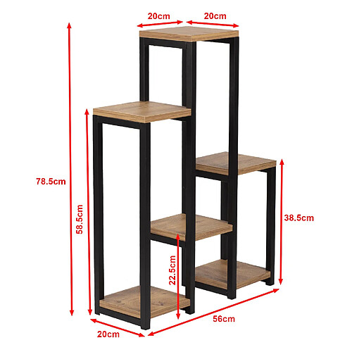 Helloshop26 Étagère à plantes 6 plateformes 78,5 x 56 x 20 cm noir effet bois 03_0007711