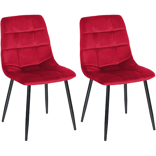 Decoshop26 Lot de 2 chaises de salle à manger coutures décoratives en tissu velours rouge et pieds en métal noir 10_0001570