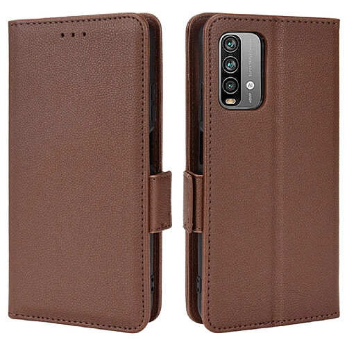 Etui en PU texture litchi, antichoc avec support marron pour votre Xiaomi Redmi Note 9 4G (Qualcomm Snapdragon 662)/Redmi 9 Power/Redmi 9T