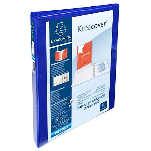 Exacompta Classeur PP personnalisable Kreacover - 4 anneaux en D 20mm - A4 maxi - Bleu - Lot de 10