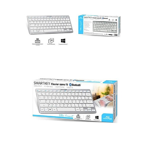 Advance Clavier sans fil Clavier Bluetooth BLANC ultra-mince pour iOS,Windows,Android Smartphone PC Tablette AZERTY SMARTKEYS