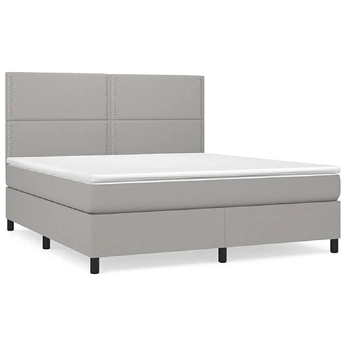 Maison Chic Structures de lit + matelas,Lit à sommier tapissier avec matelas Gris clair 160x200cm Tissu -MN94659