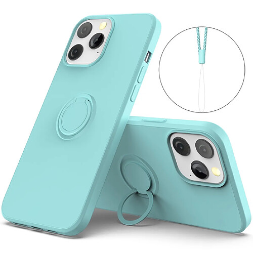 Coque en silicone facile à nettoyer avec béquille réglable et sangle bleu ciel pour votre Apple iPhone 13 Pro 6.1 pouces