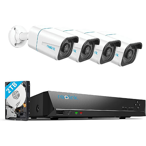 REOLINK Caméra de Surveillance 4K Extérieure -RLK8-810B4-A -Kit Vidéo Surveillance avec 8CH 2To NVR et Caméra IP PoE 4X 8MP, Détection de Personne et Véhicule