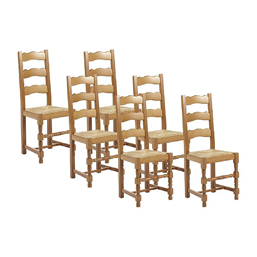 Vente-Unique Lot de 6 chaises SEGUIN - Hêtre massif & assise en paille de seigle