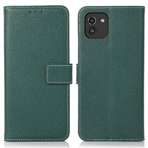 Etui en PU texture litchi vert pour votre Samsung Galaxy A03 (Global Version) (164.2x75.9x9.1mm)