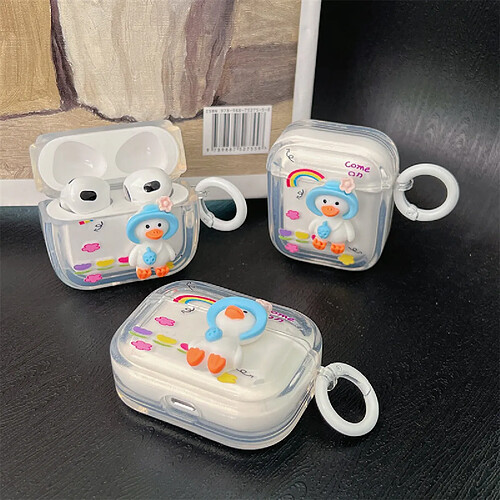 GUPBOO Airpods Coque Housse Étui Protecteur Compatible pour AirPods 3-Fille de dessin animé de canard arc-en-ciel en trois dimensions