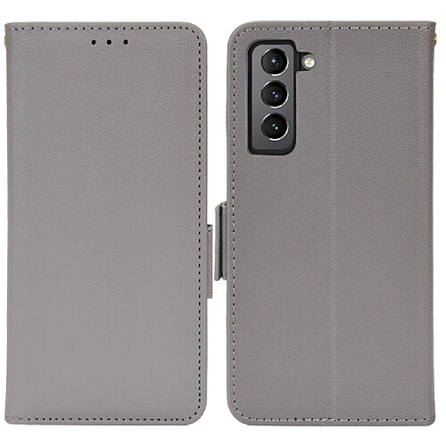 Etui en PU texture litchi, fermeture magnétique gris pour votre Samsung Galaxy S22