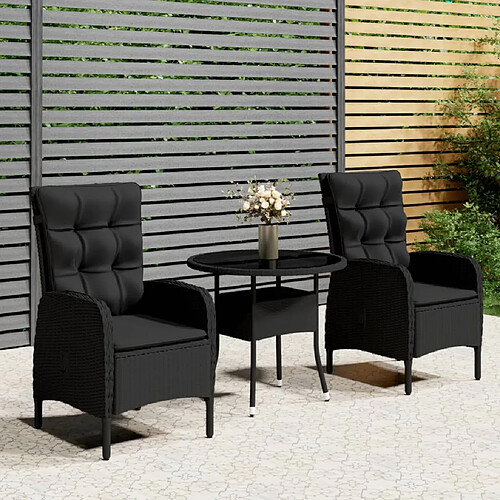 vidaXL Ensemble de bistro de jardin 3 pcs Résine tressée Noir