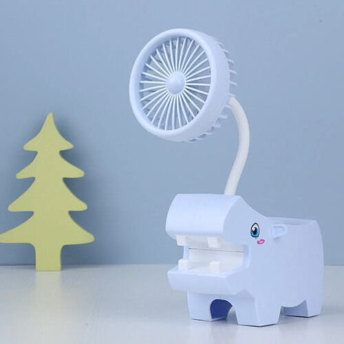 (Bleu) Mini Ventilateur Portatif de Support de Stylo de Conception de Dessin Animé d'Étudiant Rechargeable par Usb