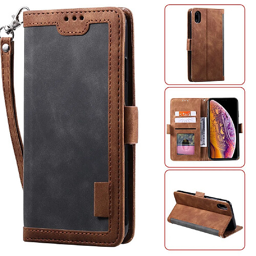 Etui en PU style d'épissage vintage avec support gris pour votre Apple iPhone XR 6.1 pouces