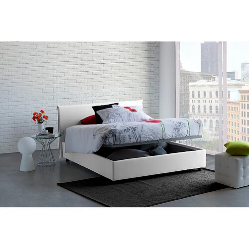 Autrement Talamo Italia Anna lit double avec conteneur, Made in Italy, en tissu amovible, 160x200 cm, avec ouverture frontale, Blanc, avec matelas inclus.