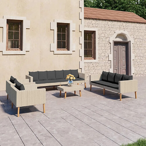 vidaXL Salon de jardin 5 pcs avec coussins Résine tressée Beige