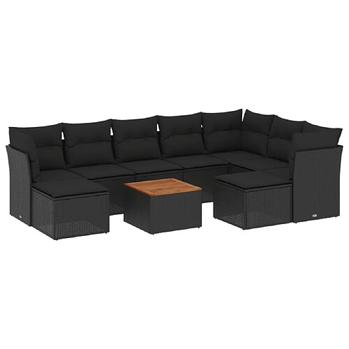 Maison Chic Salon de jardin 10 pcs avec coussins | Ensemble de Table et chaises | Mobilier d'Extérieur noir résine tressée -GKD48004