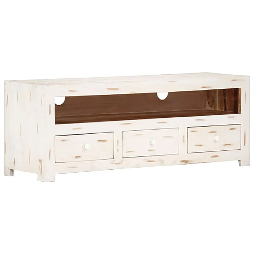 vidaXL Meuble TV Bois massif d'acacia 110x30x40 cm Blanc