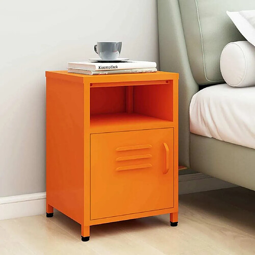 Maison Chic Table de chevet, Table de Nuit, Table Basse Orange 35x35x51 cm Acier