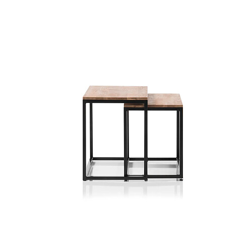 Pegane Set de 2 tables basses en chêne massif huilé - L50 x H50 x P40 cm