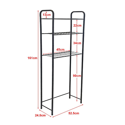 Helloshop26 Étagère de salle de bain à 3 niveaux sur pied 161 x 52,5 x 24,5 cm noir 03_0007066