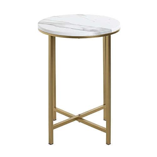 Pegane Table d'appoint ronde en métal coloris doré et MDF imitation marbre -diamètre 39 x hauteur 53 cm