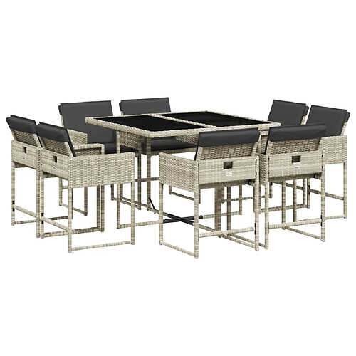 Maison Chic Ensemble à manger d'extérieur 9 pcs avec coussins,Salon de jardin,Mobilier de jardin gris clair rotin -GKD957037