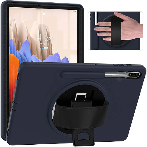 Coque en TPU hybride avec béquille rotative à 360° et porte-stylo bleu foncé pour votre Samsung Galaxy Tab S7 Plus T970/T975