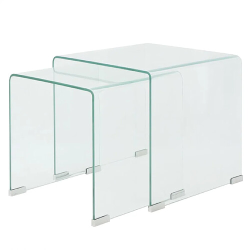 vidaXL Ensemble de tables gigognes 2 Pièces Verre trempé Transparent