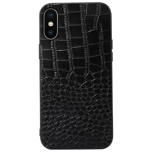 Coque en cuir véritable texture crocodile noir pour votre iPhone XS Max 6.5 pouces