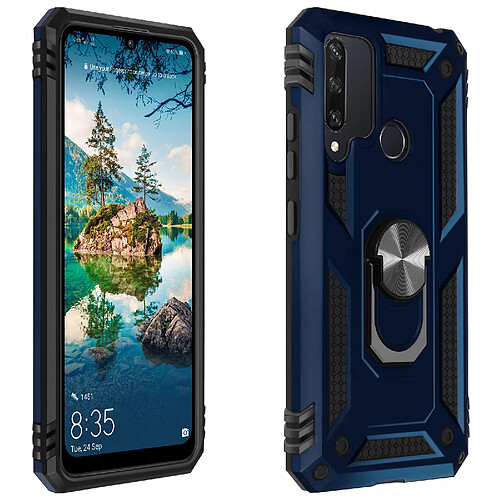 Avizar Coque Huawei Y6p Antichoc bi-matière Bague Support Vidéo bleu nuit