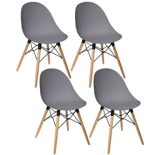 Toilinux Lot de 4 Chaises Ezra en Polypropylène - Gris