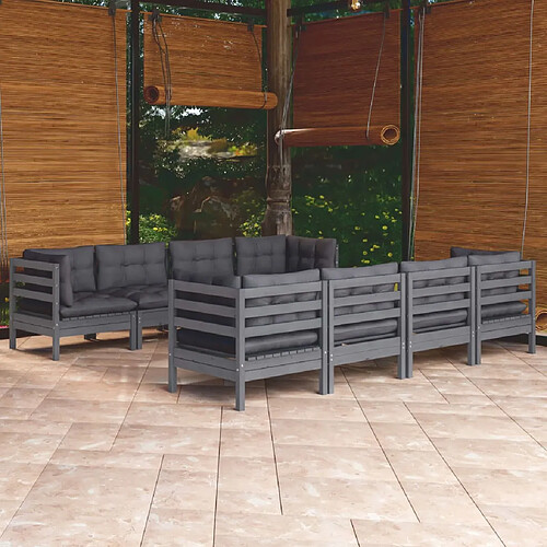 vidaXL Salon de jardin 9 pcs avec coussins bois de pin massif