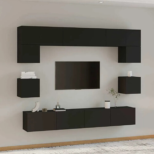 Maison Chic Ensemble de meubles TV 8 pcs | Banc TV Moderne pour salon | Meuble de Rangement - Noir Bois d'ingénierie -MN81238