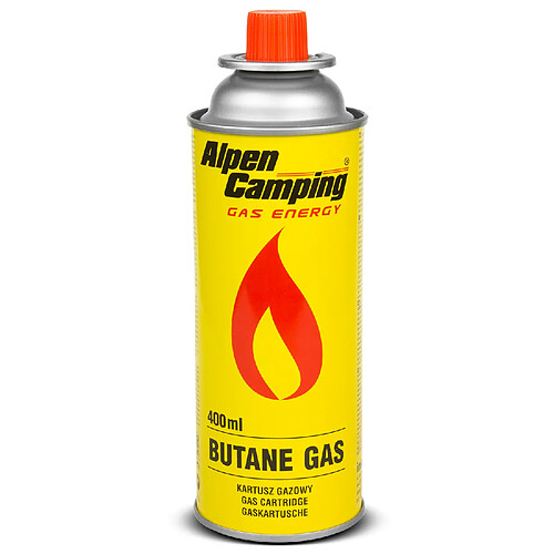 Cartouche de gaz 400 ml Alpen Camping. certificat : Pi 0875, conforme EN417, isobutane