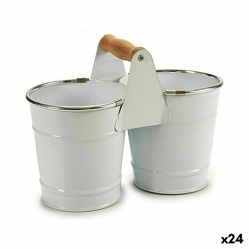 Ibergarden Cache-pot Double Blanc Argenté Bois Zinc 20 x 15 x 10,2 cm (24 Unités)