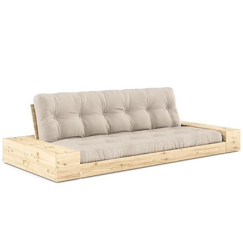 Inside 75 Canapé lit futon BASE beige couchage 130cm dossiers et accoudoirs coffres