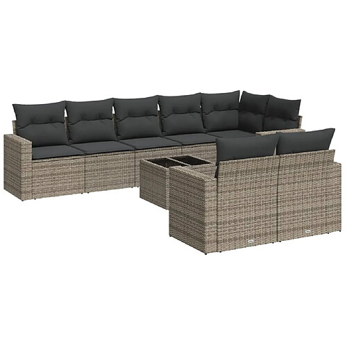 Maison Chic Salon de jardin 9 pcs avec coussins | Ensemble de Table et chaises | Mobilier d'Extérieur gris résine tressée -GKD15791