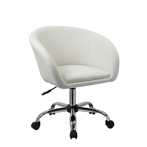 Decoshop26 Fauteuil à roulette tabouret chaise de bureau blanc BUR09021