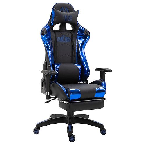 Decoshop26 Fauteuil de bureau chaise gamer sur roulettes avec repose-pieds accoudoirs en PVC noir / bleu 10_0002766