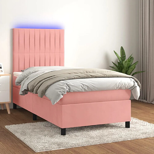 Sommier à lattes LED,Cadre à lattes de lit avec matelas pour Adulte Rose 90x200 cm Velours -MN71297