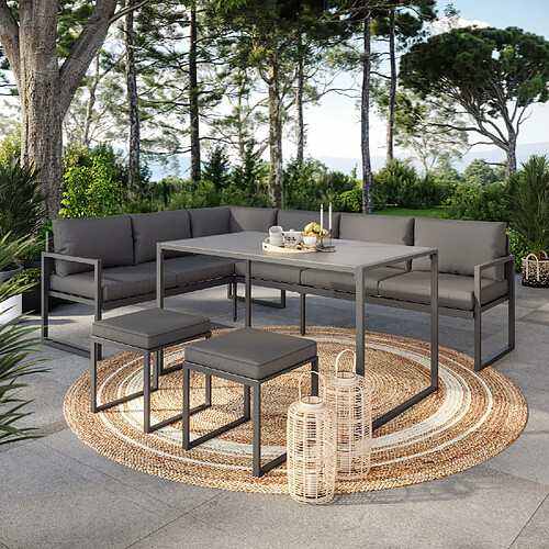 Ims Garden Salon de jardin en acier 8 personnes d'angle design - Gris Anthracite- ROMY